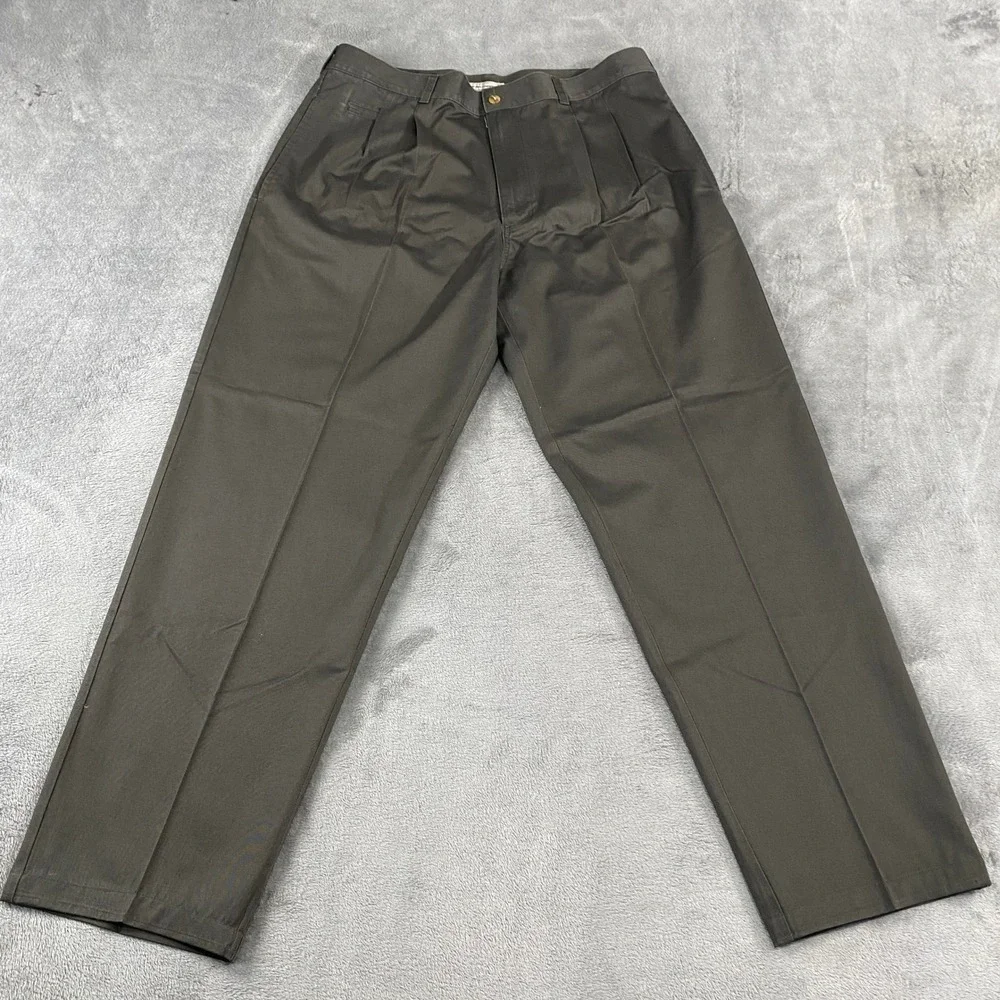 Vintage Bugle Boy Pants Mens 38x32 Green Pleated Chino Trousers 90s Regular